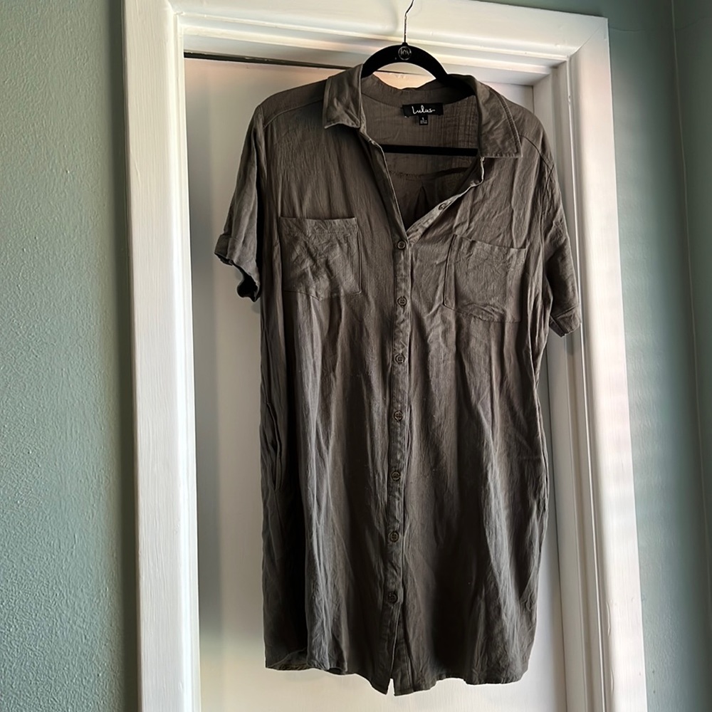 Lulus army green button shirt dress